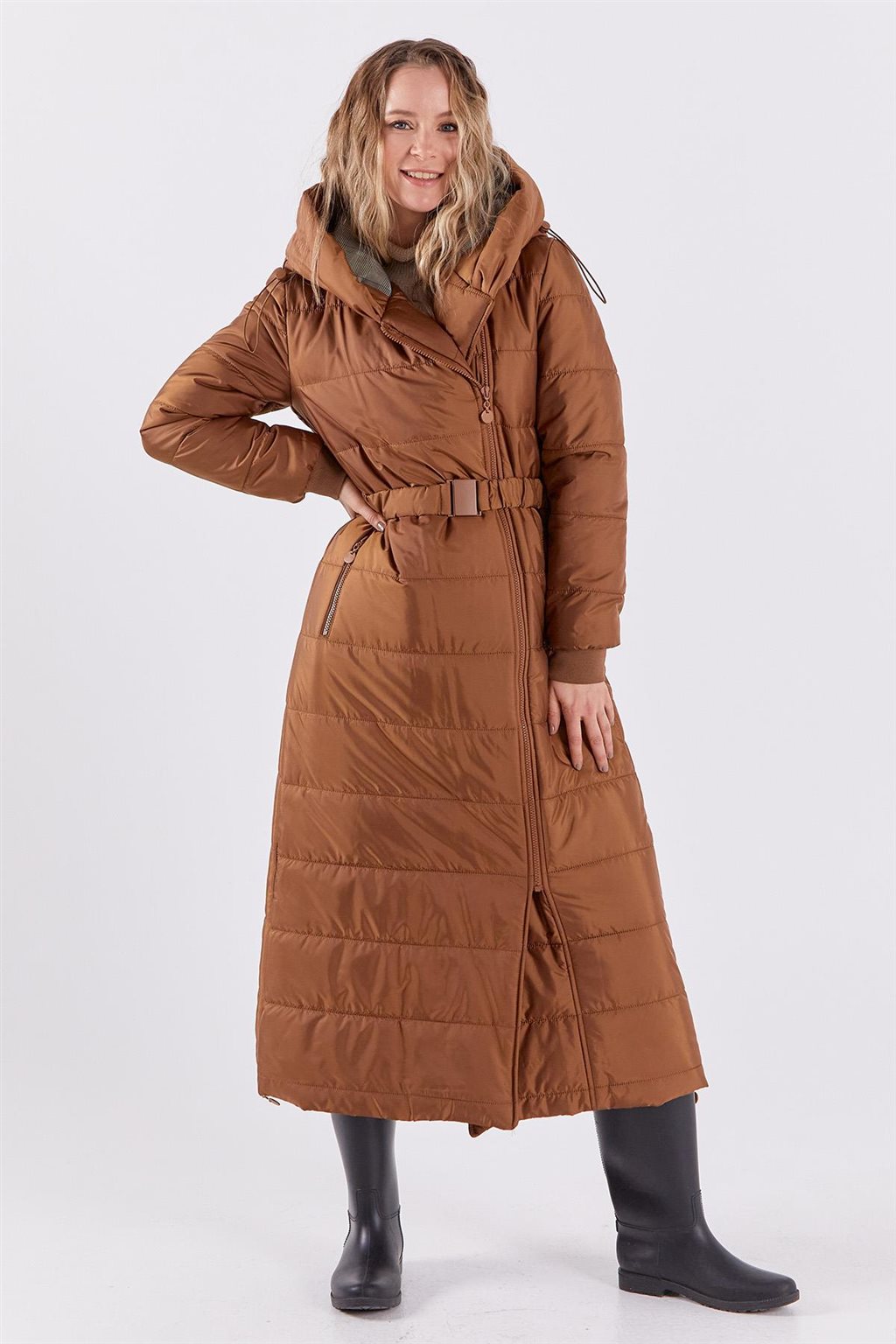 Side Zippered Anorak Coat Camel