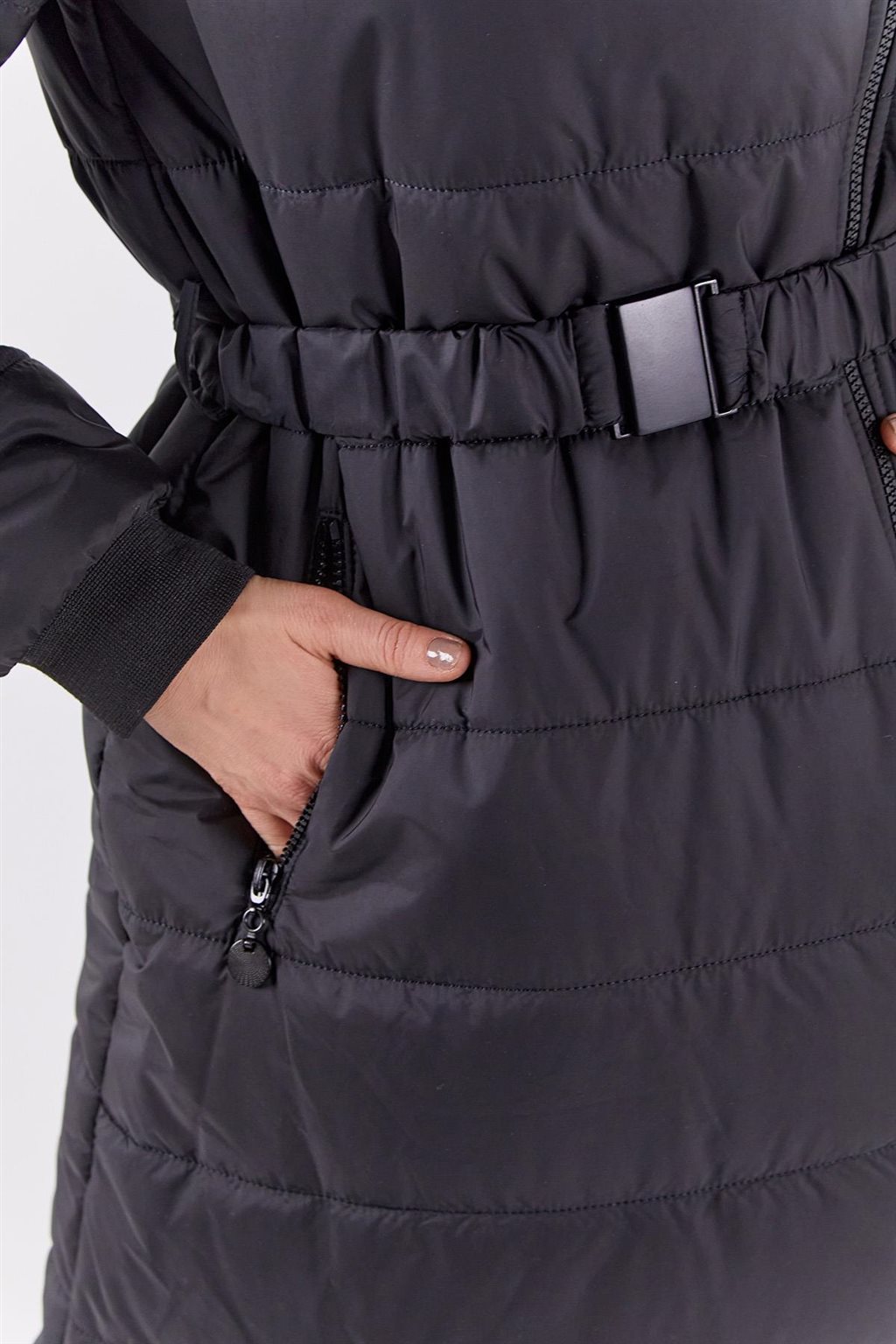 Side Zippered Anorak Coat Black