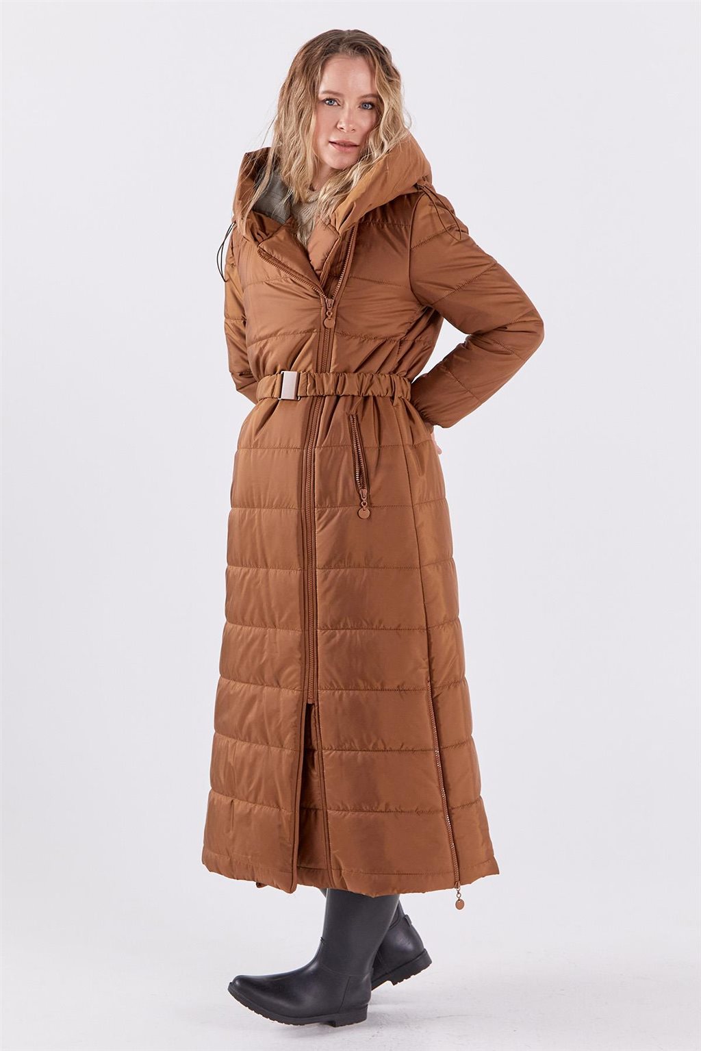Side Zippered Anorak Coat Camel