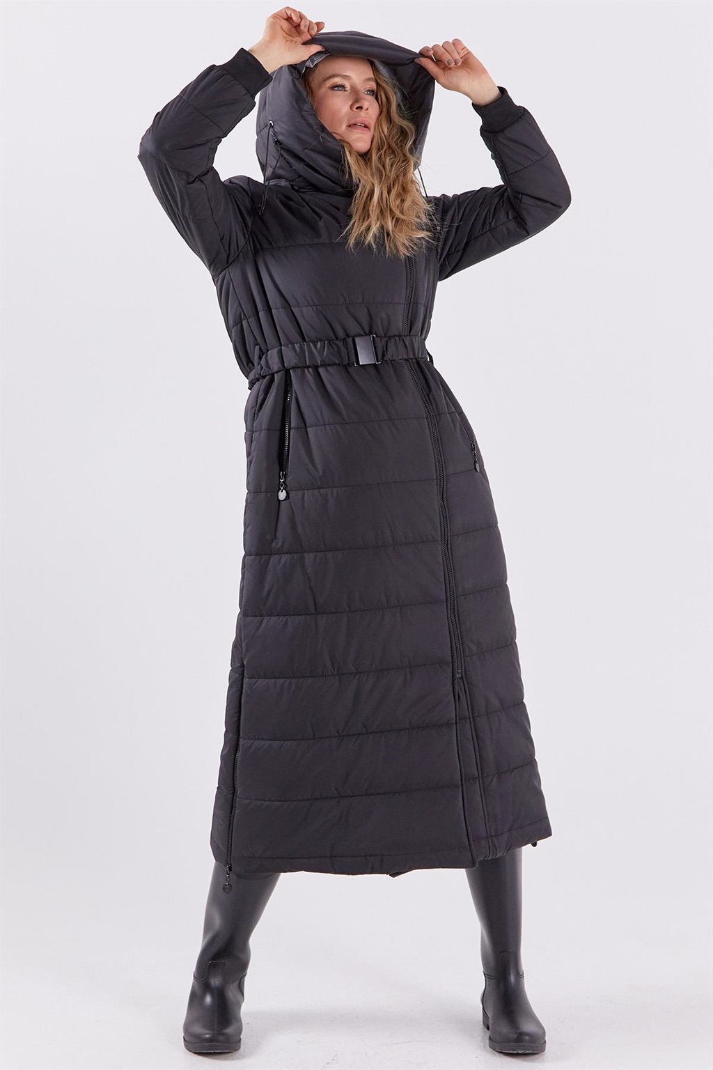 Side Zippered Anorak Coat Black