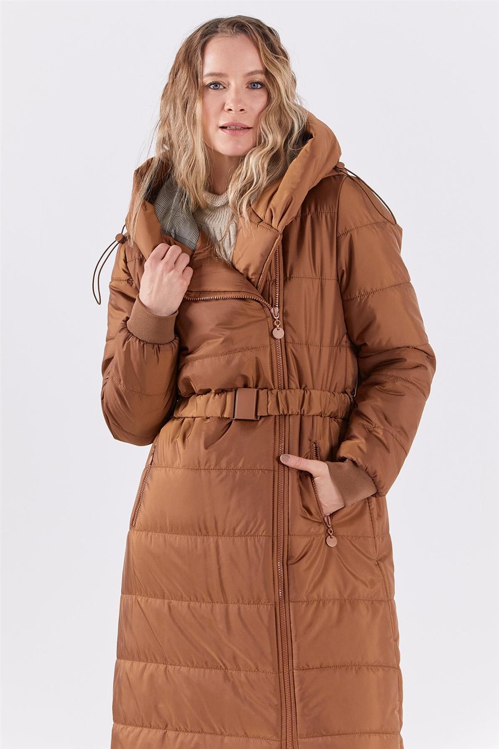 Side Zippered Anorak Coat Camel