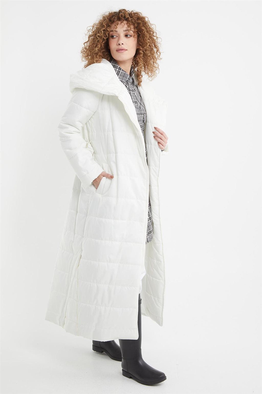 Lastik Kemerli Anorak Mont Optik Beyaz 