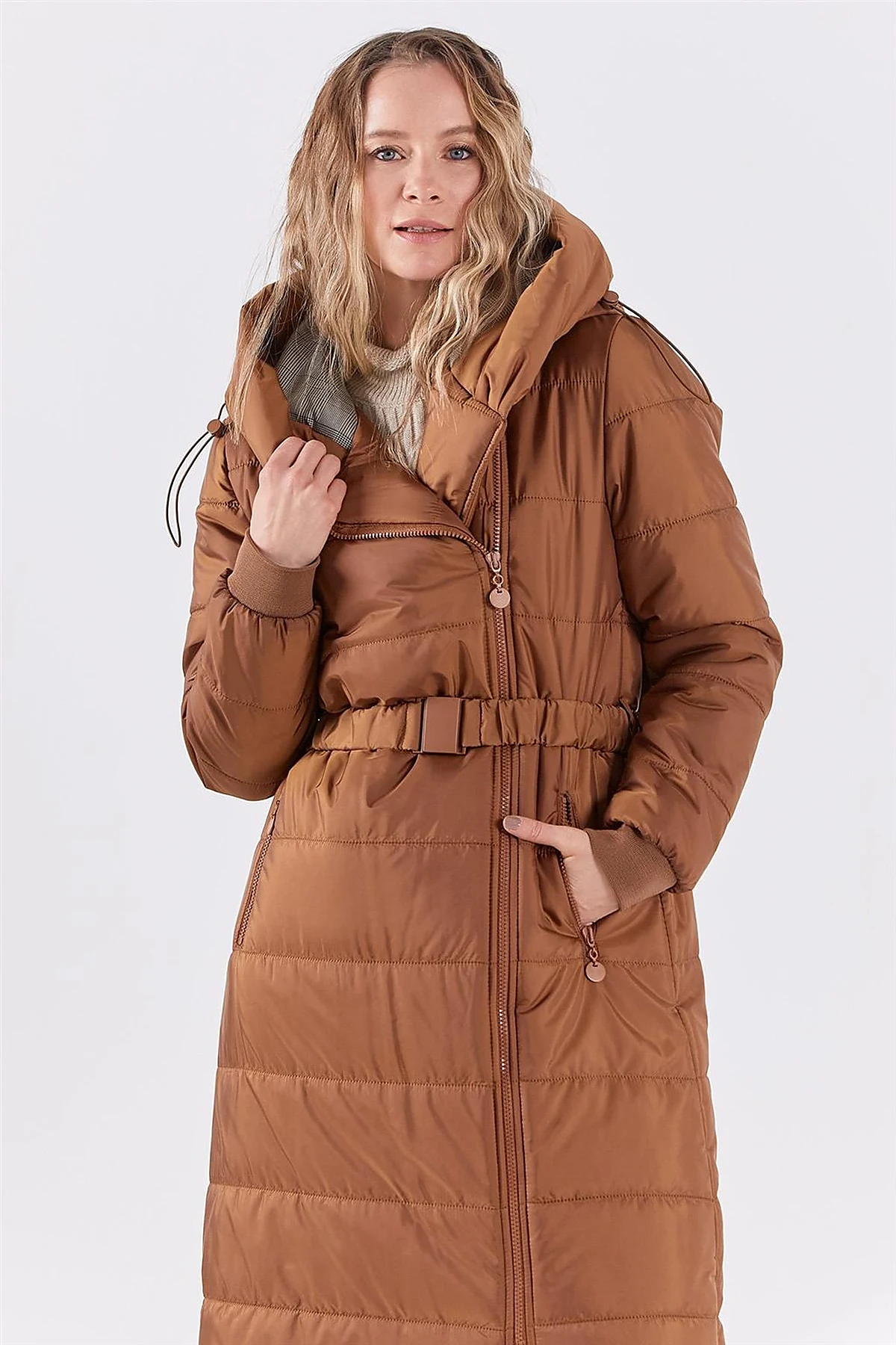 Side Zippered Anorak Coat Camel