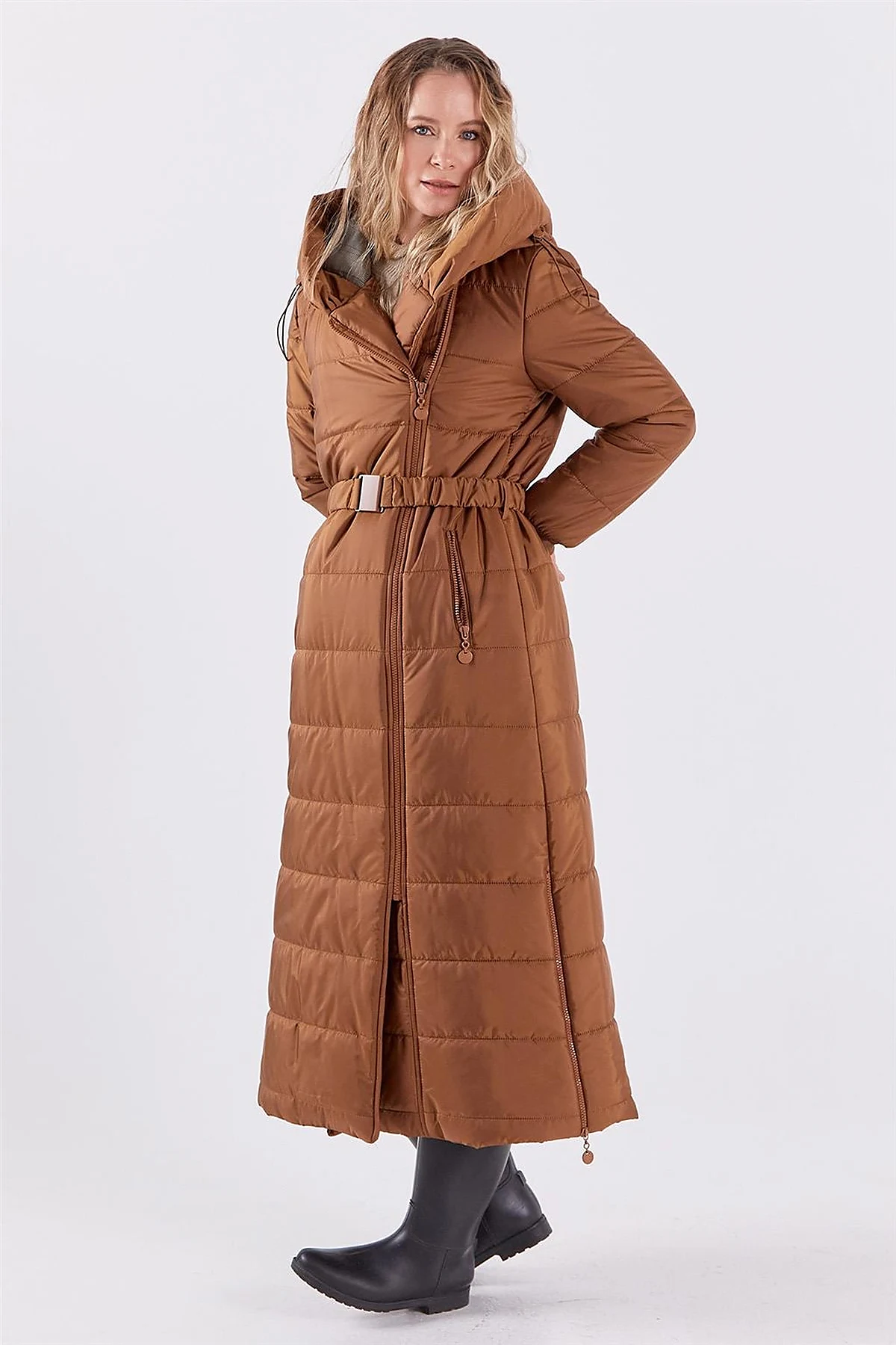 Side Zippered Anorak Coat Camel
