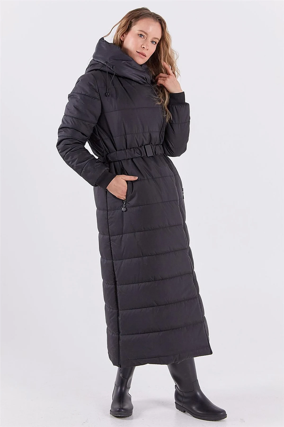 Side Zippered Anorak Coat Black