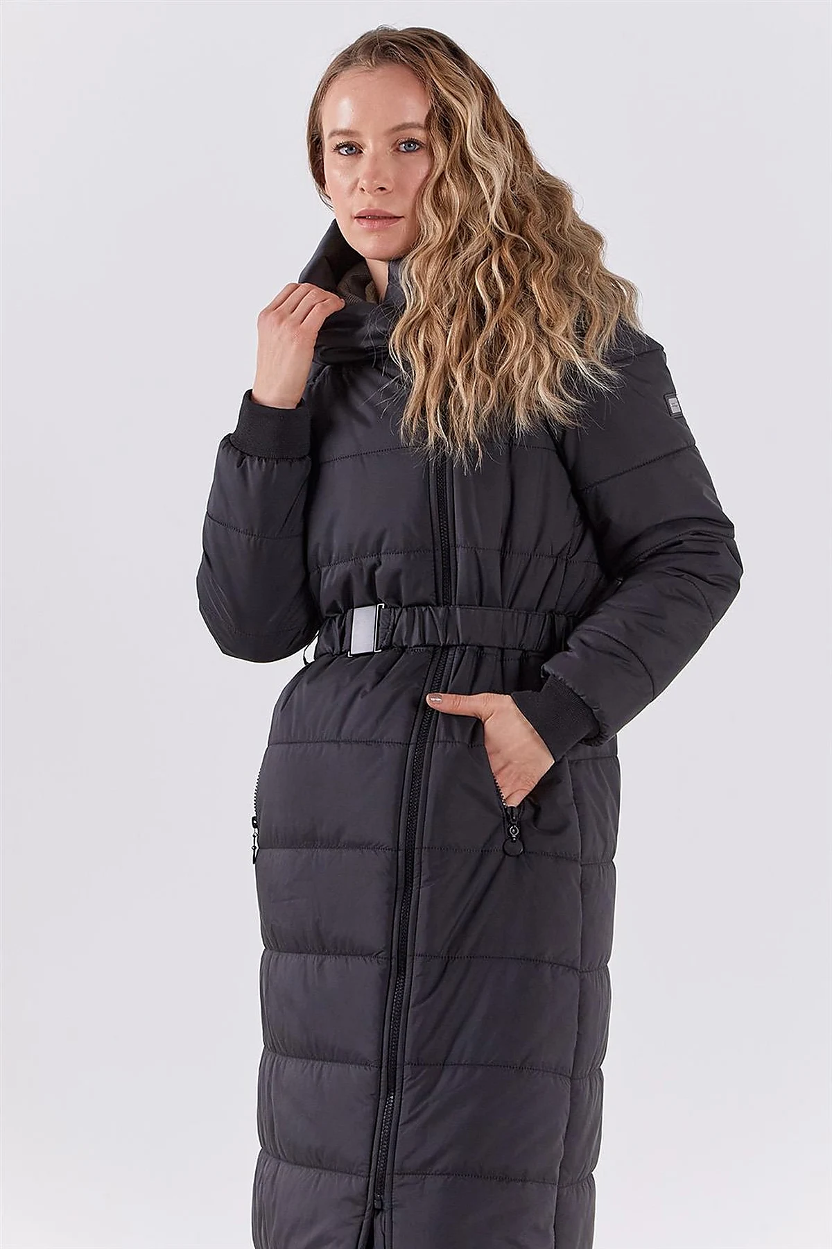 Side Zippered Anorak Coat Black