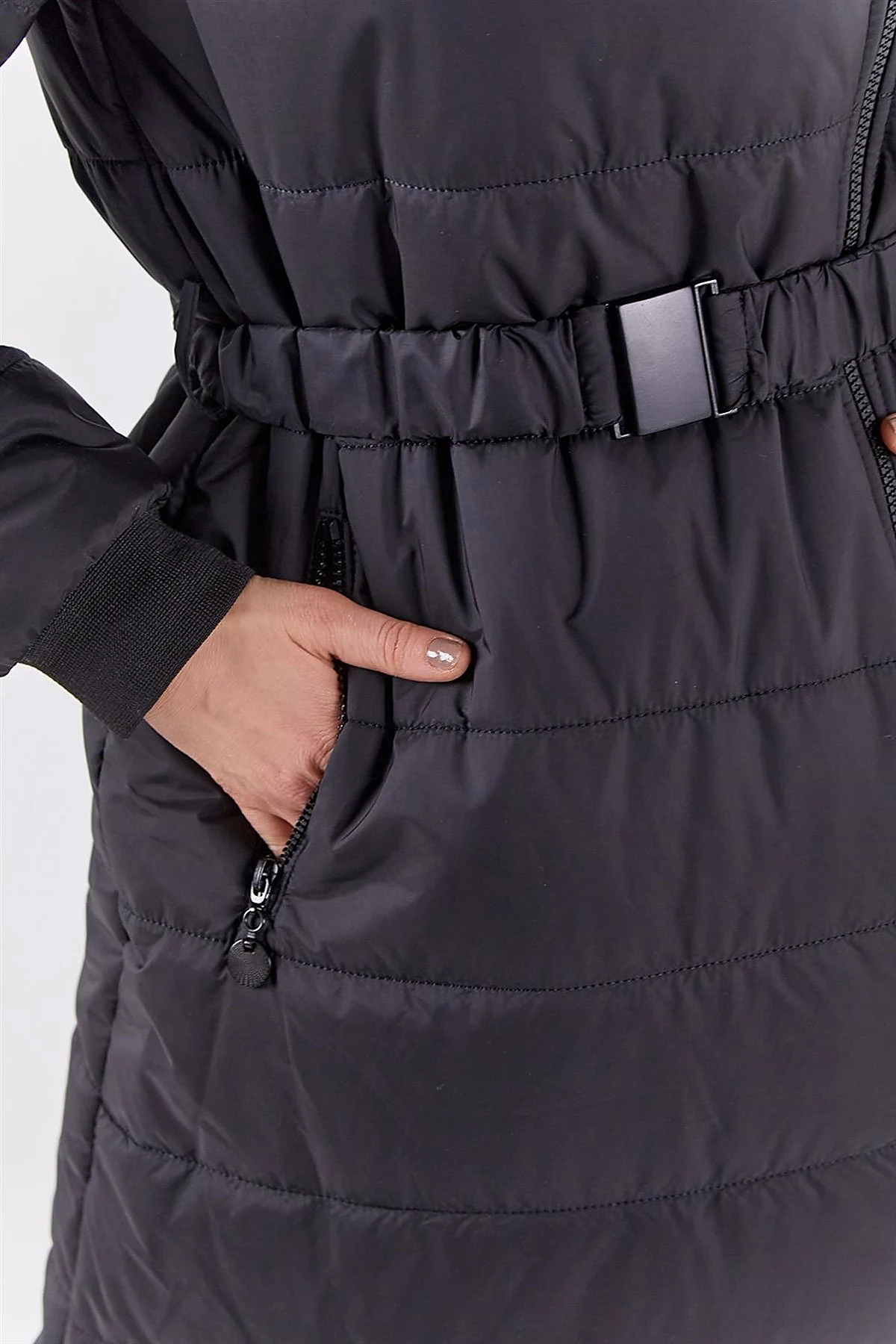 Side Zippered Anorak Coat Black