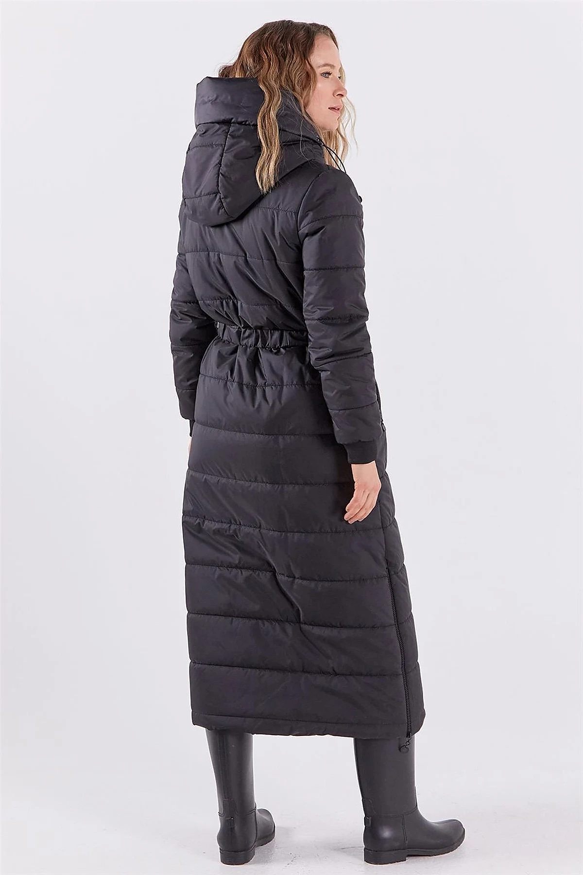 Side Zippered Anorak Coat Black