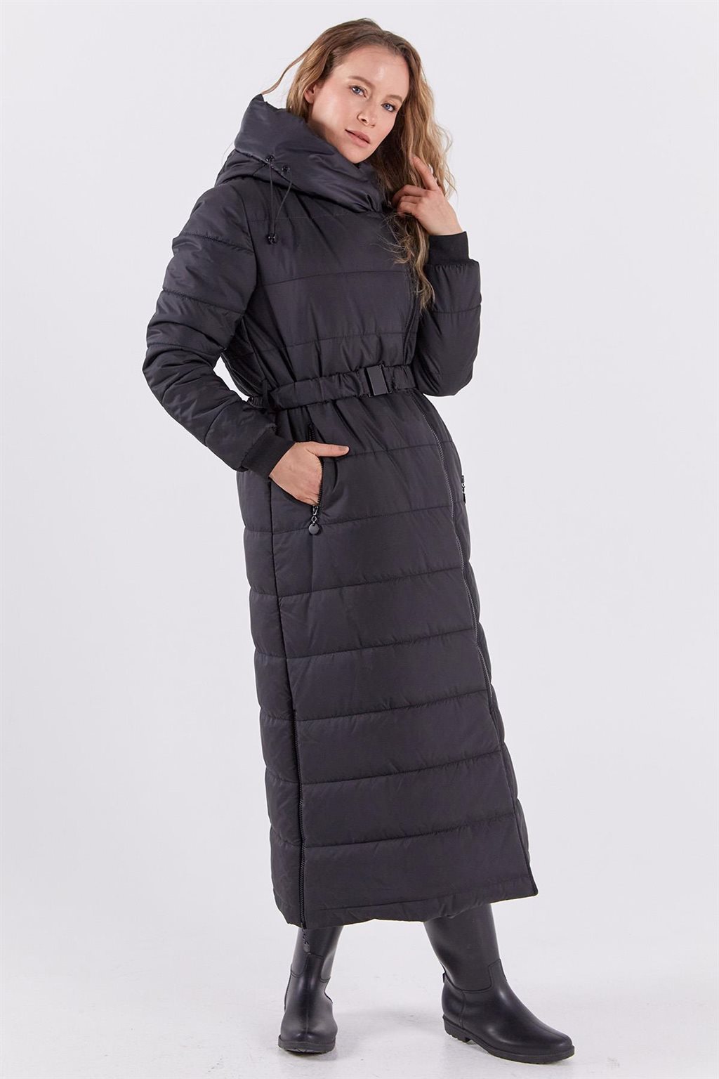 Side Zippered Anorak Coat Black