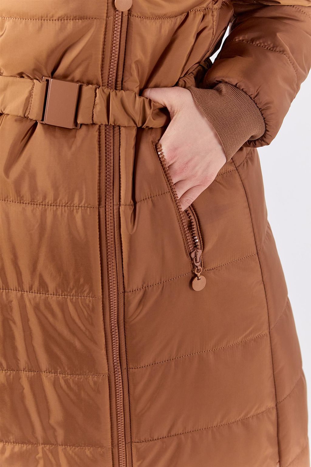Side Zippered Anorak Coat Camel