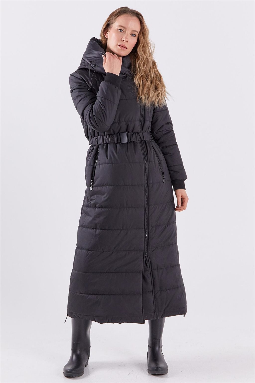 Side Zippered Anorak Coat Black