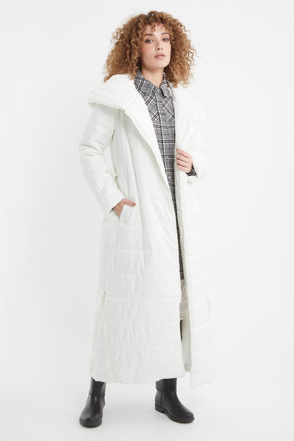 Lastik Kemerli Anorak Mont Optik Beyaz 