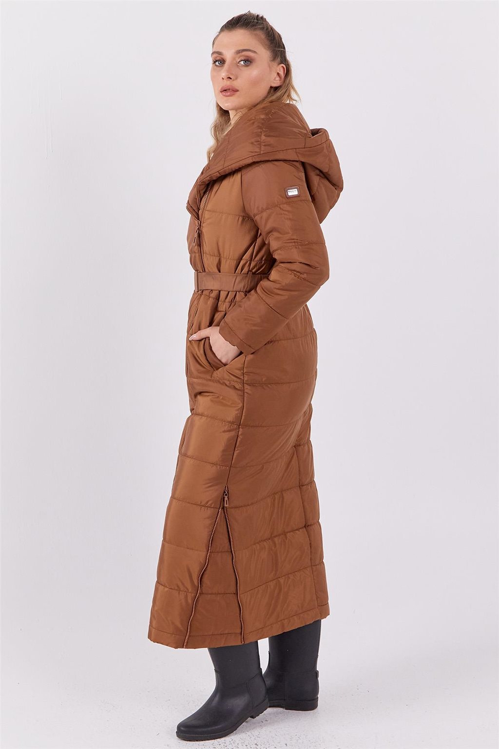 Lastik Kemerli Anorak Mont Camel 