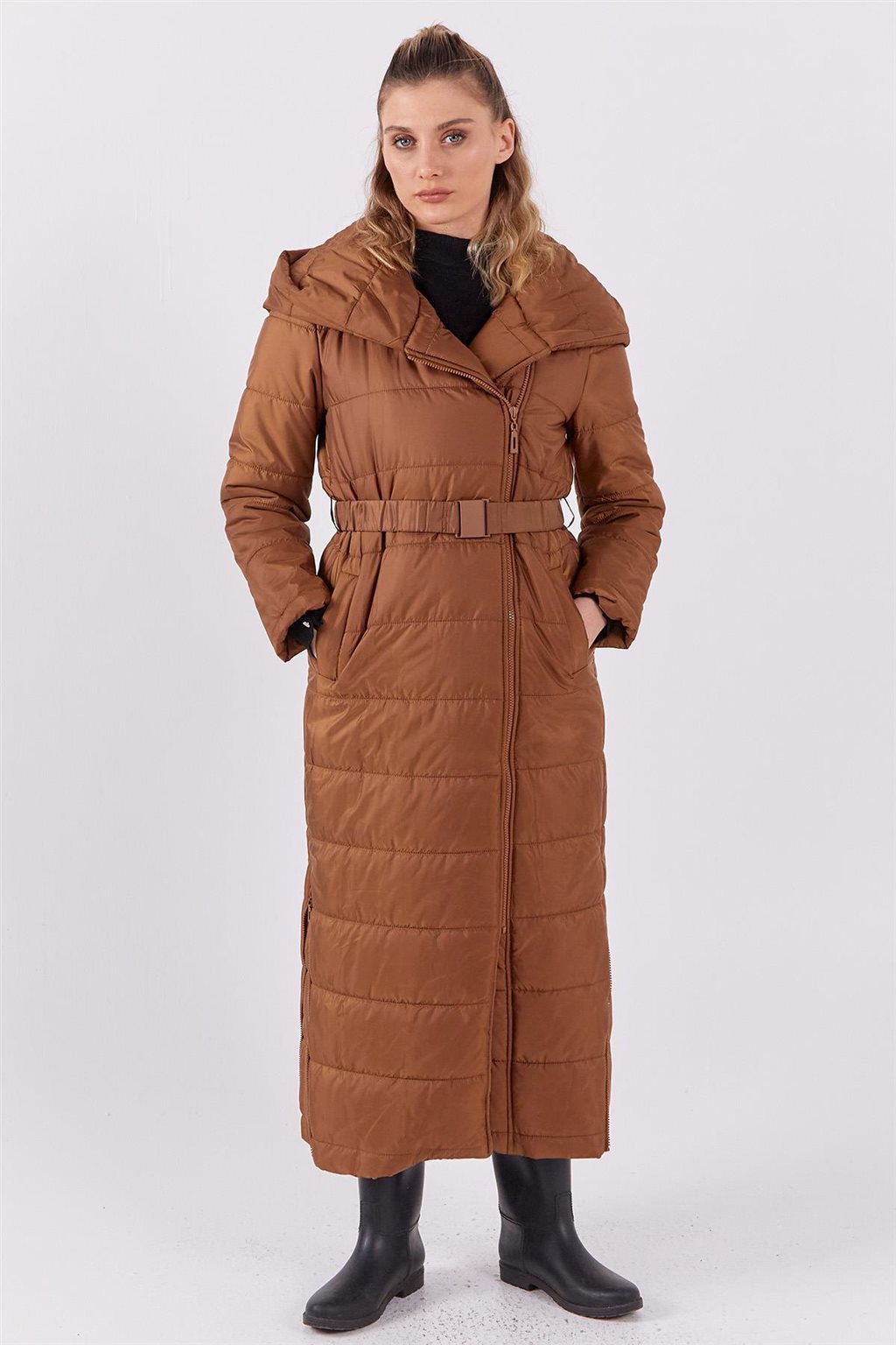 Lastik Kemerli Anorak Mont Camel 