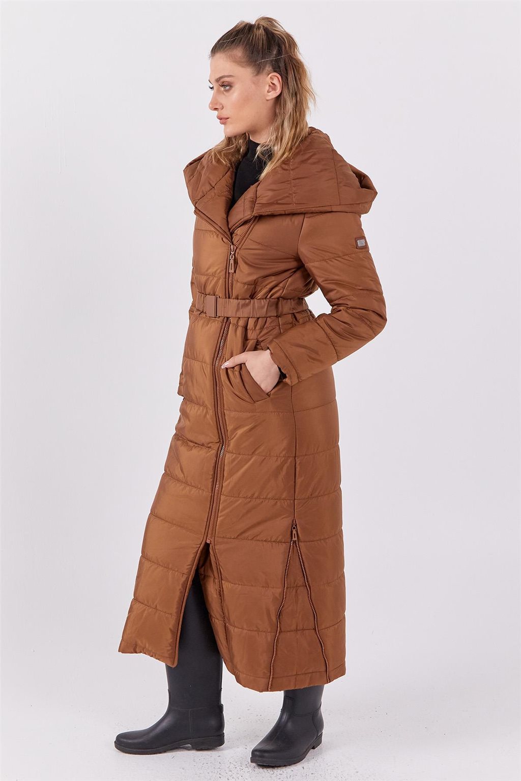 Lastik Kemerli Anorak Mont Camel 
