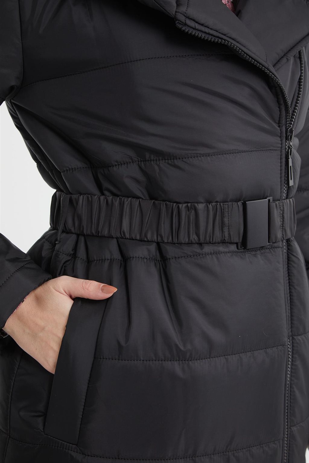Lastik Kemerli Anorak Mont Siyah