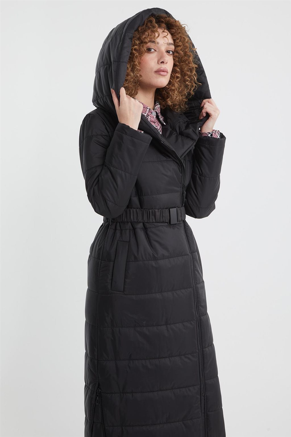 Lastik Kemerli Anorak Mont Siyah