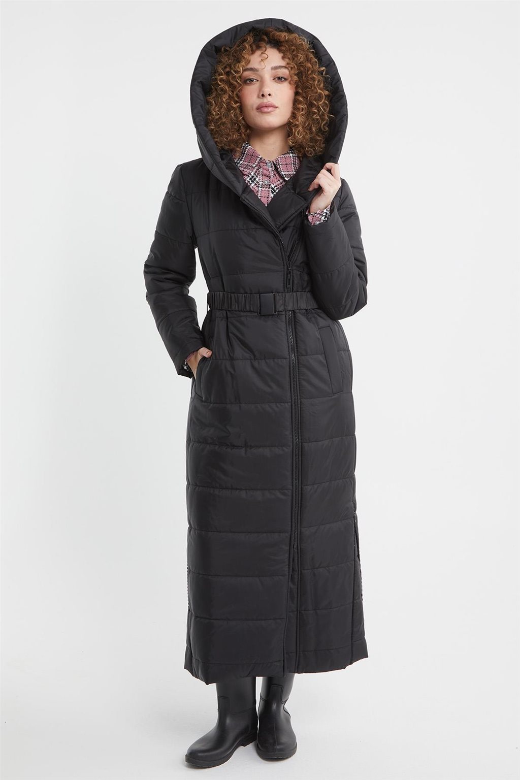 Lastik Kemerli Anorak Mont Siyah