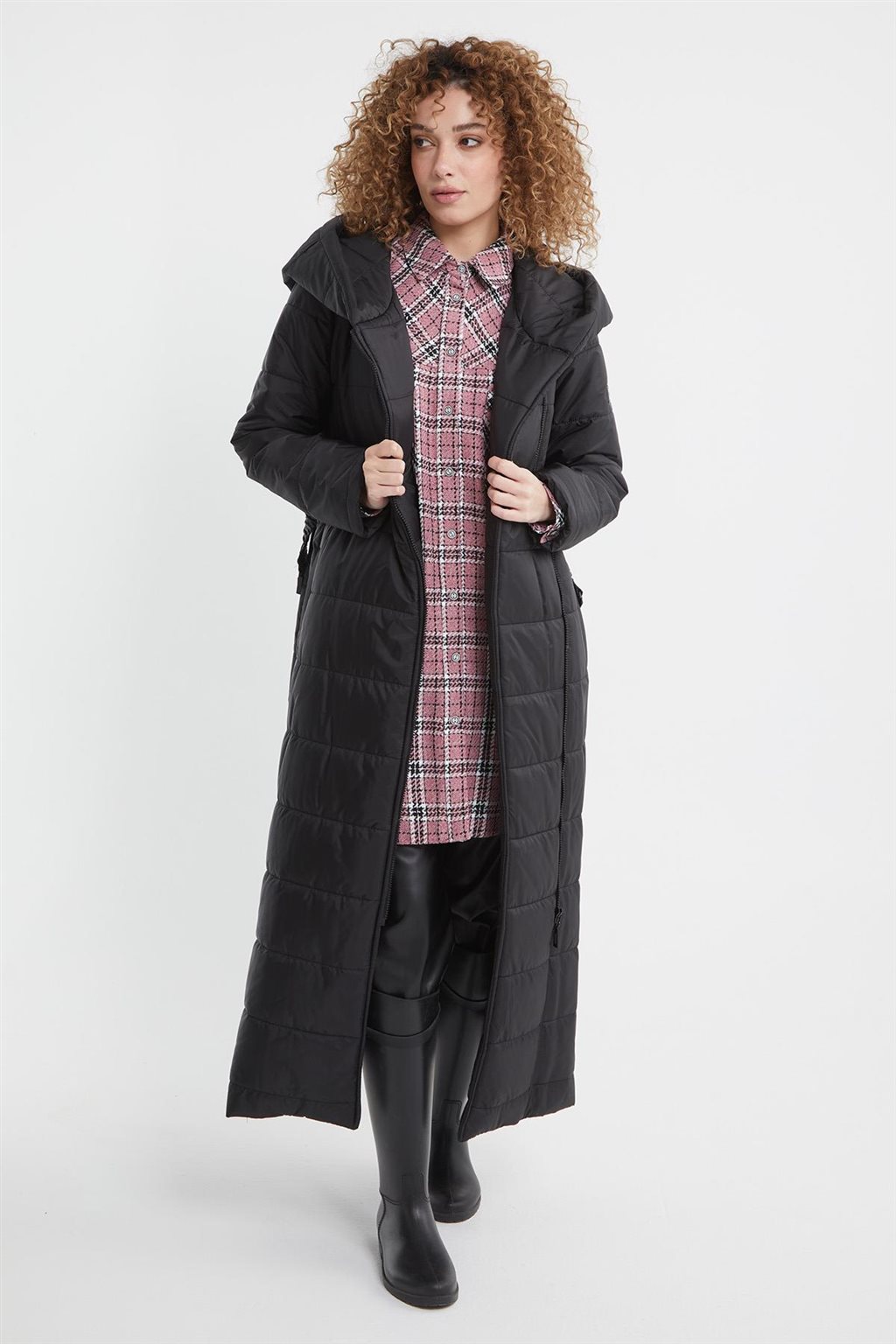 Lastik Kemerli Anorak Mont Siyah