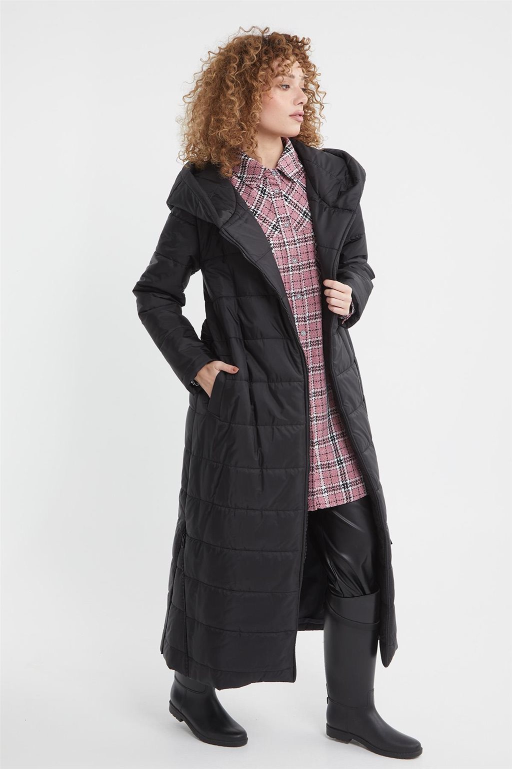Lastik Kemerli Anorak Mont Siyah