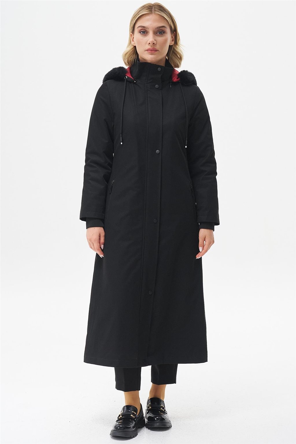 Kürk Kapüşonlu Parka Siyah 