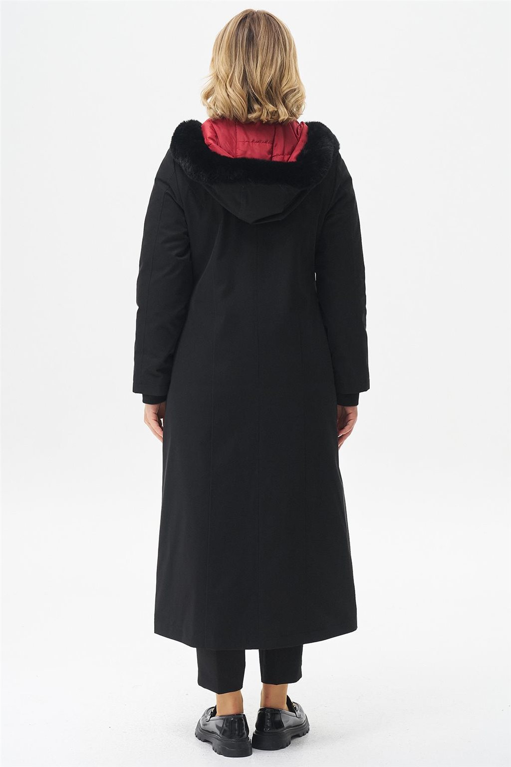 Kürk Kapüşonlu Parka Siyah 