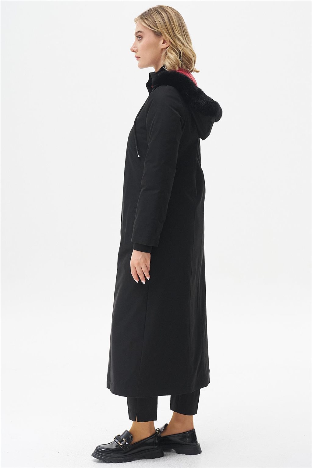 Kürk Kapüşonlu Parka Siyah 