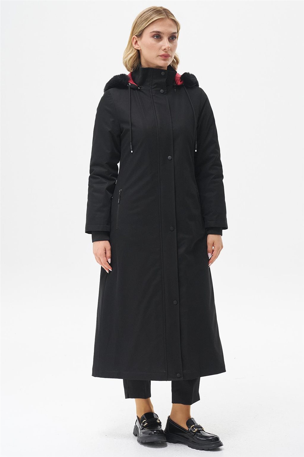Kürk Kapüşonlu Parka Siyah 