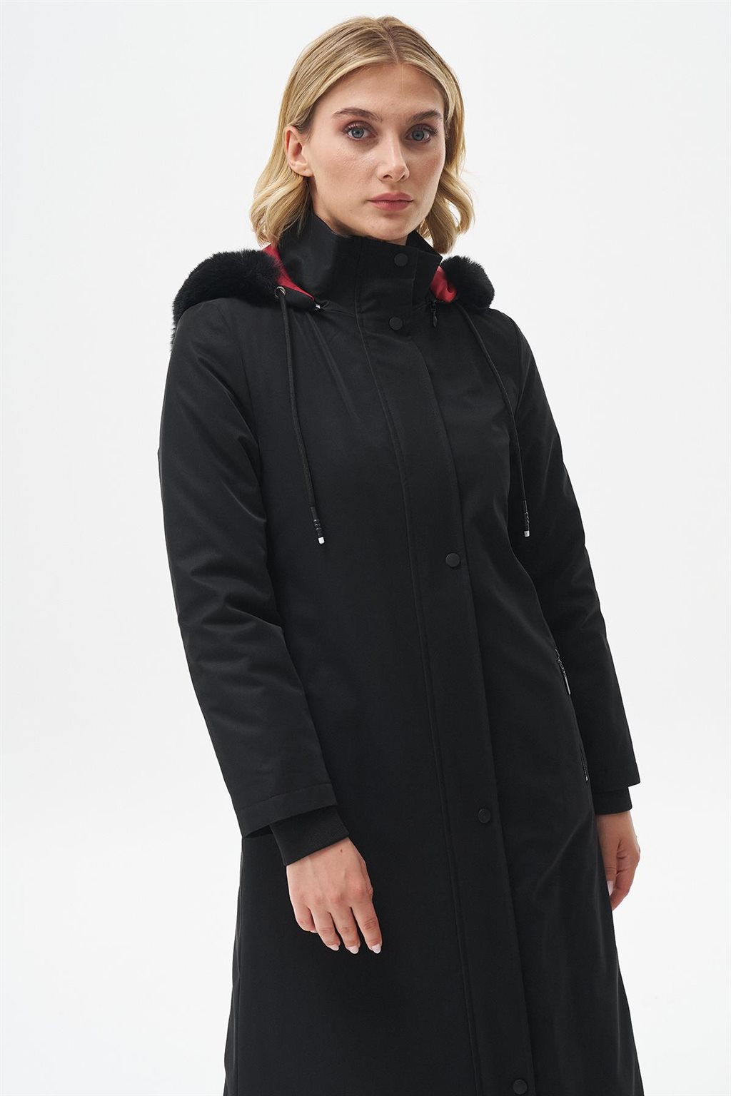 Kürk Kapüşonlu Parka Siyah 