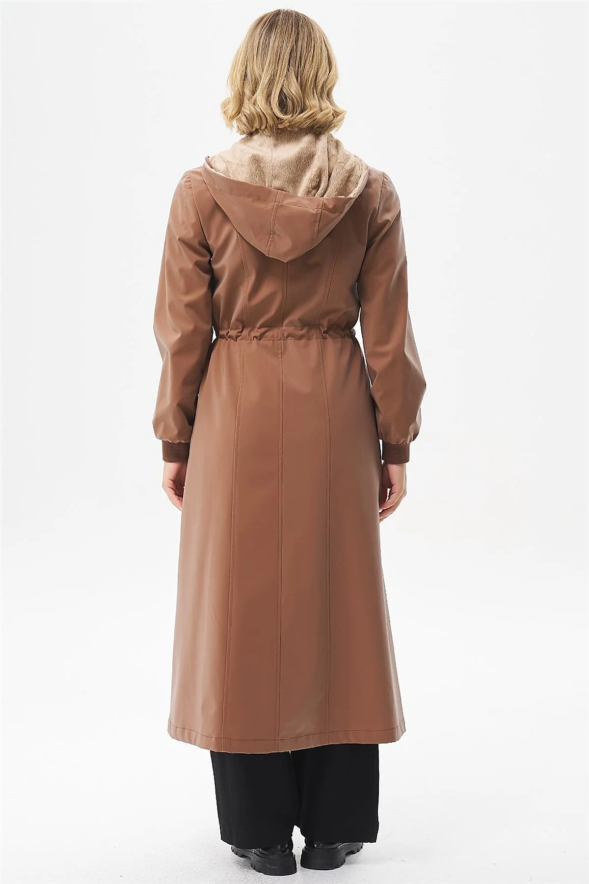 Drawstring Waist Coat with Pocket Details Camel 