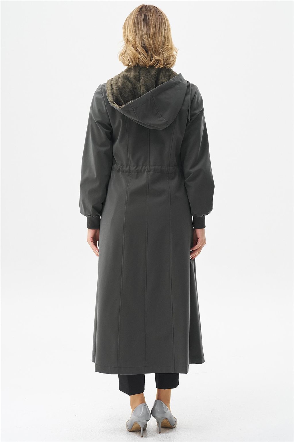 Drawstring Waist Coat with Pocket Details Khaki