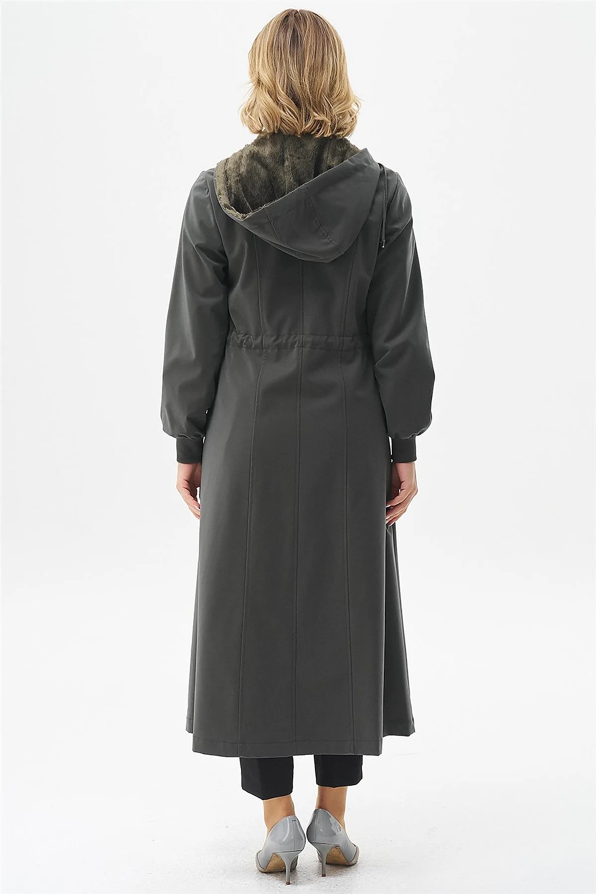 Drawstring Waist Coat with Pocket Details Khaki