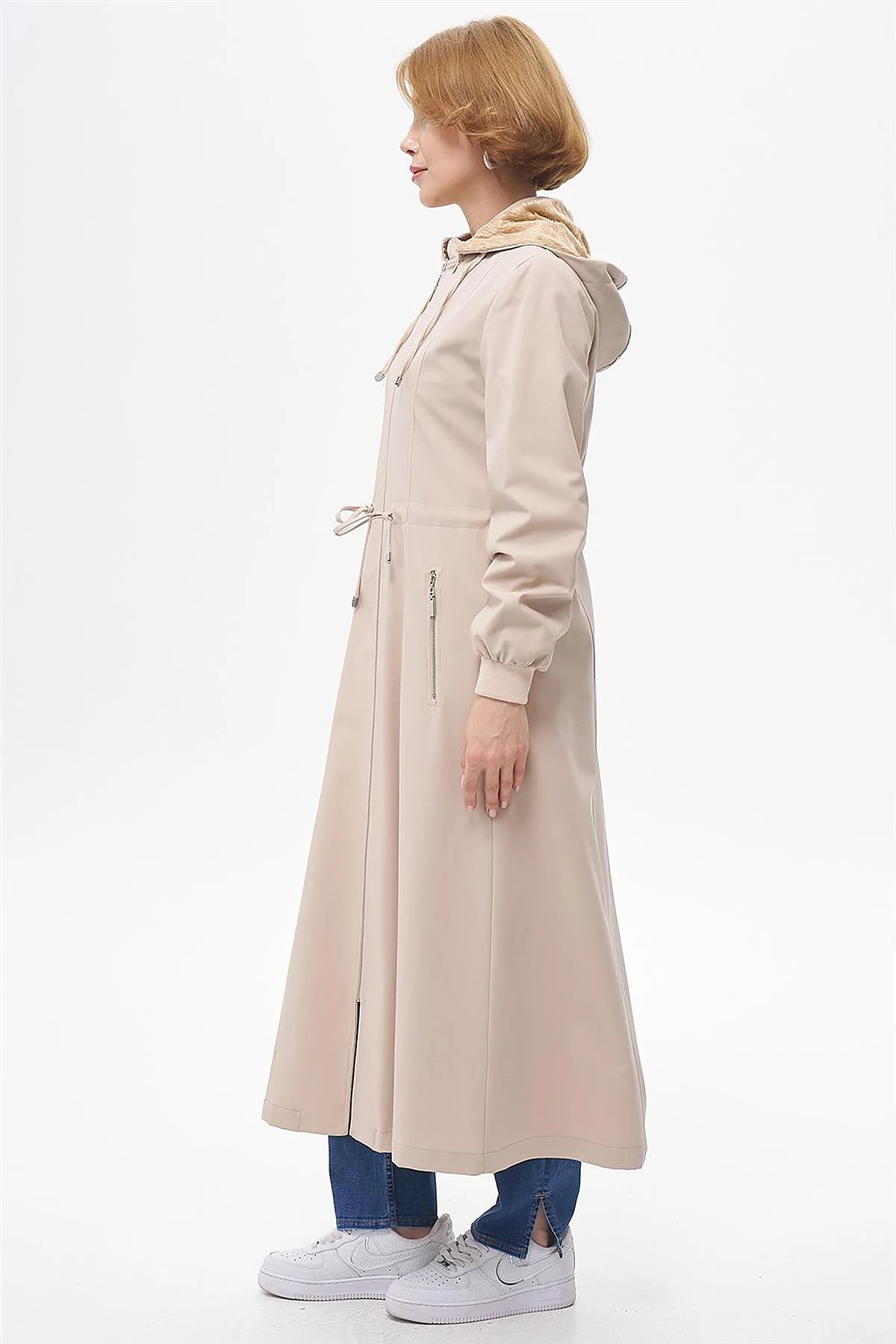 Drawstring Waist Coat with Pocket Details Cream 