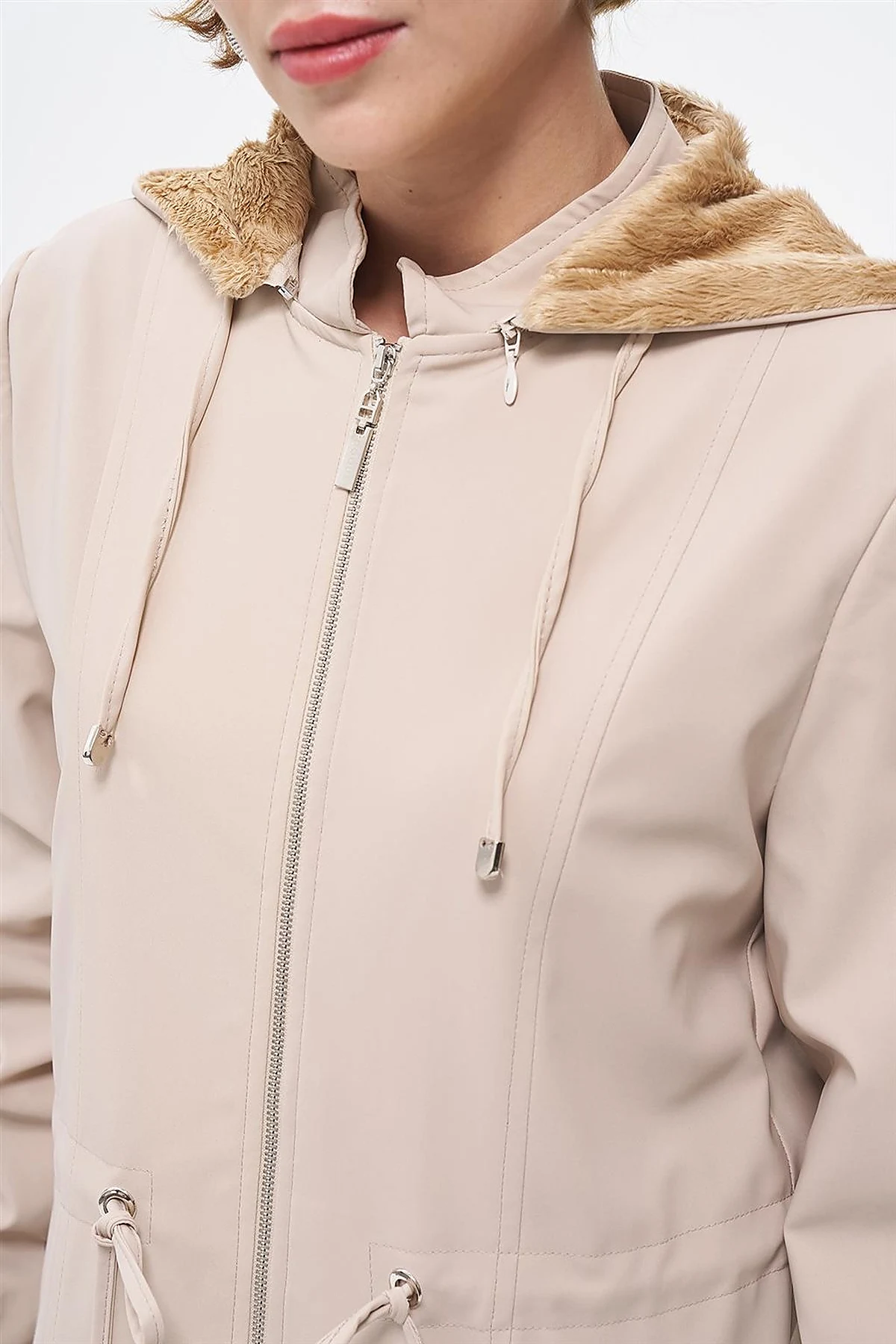 Drawstring Waist Coat with Pocket Details Cream 