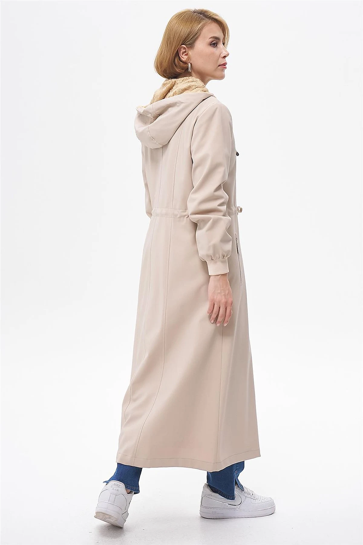 Drawstring Waist Coat with Pocket Details Cream 