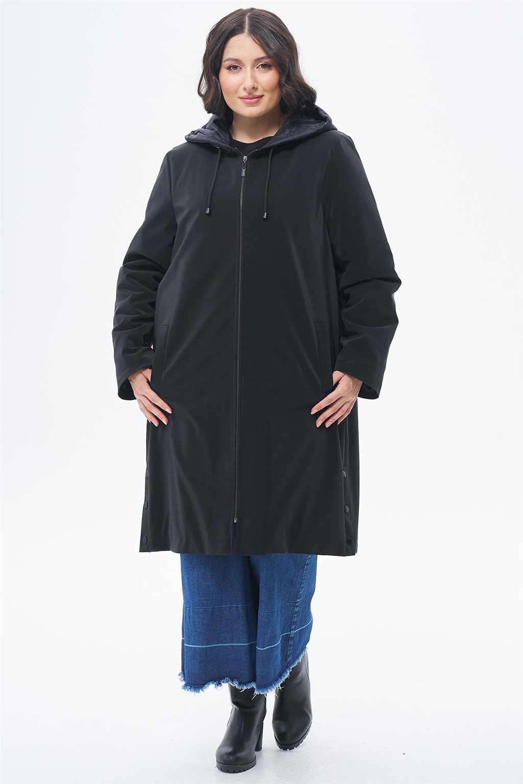 Bağcık Detaylı Parka Siyah 