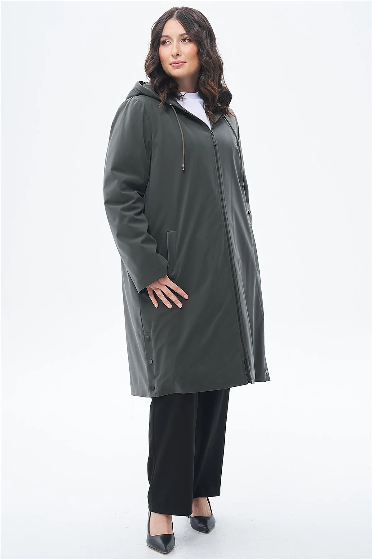Drawstring Detail Coat Khaki