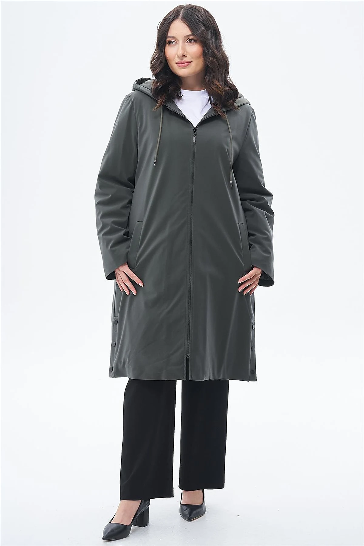 Drawstring Detail Coat Khaki