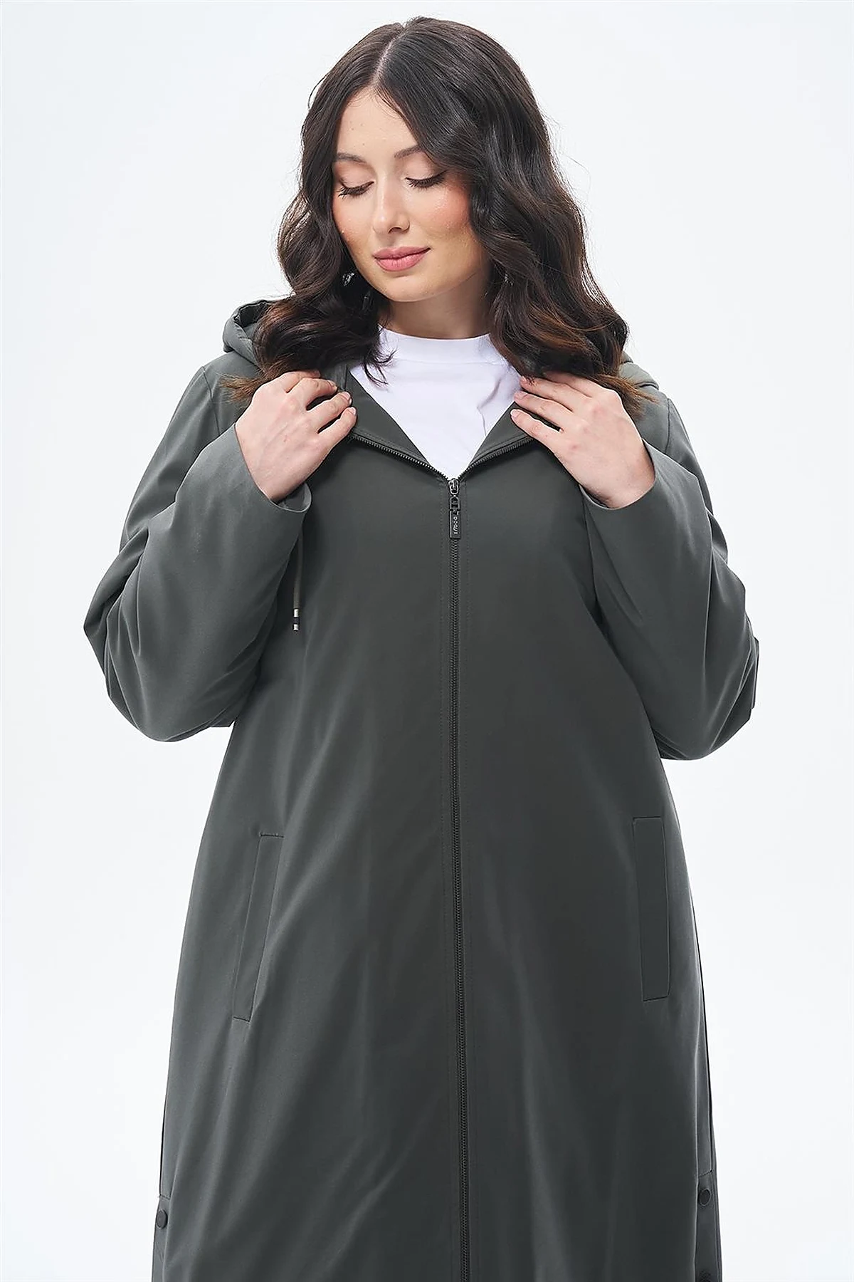 Drawstring Detail Coat Khaki