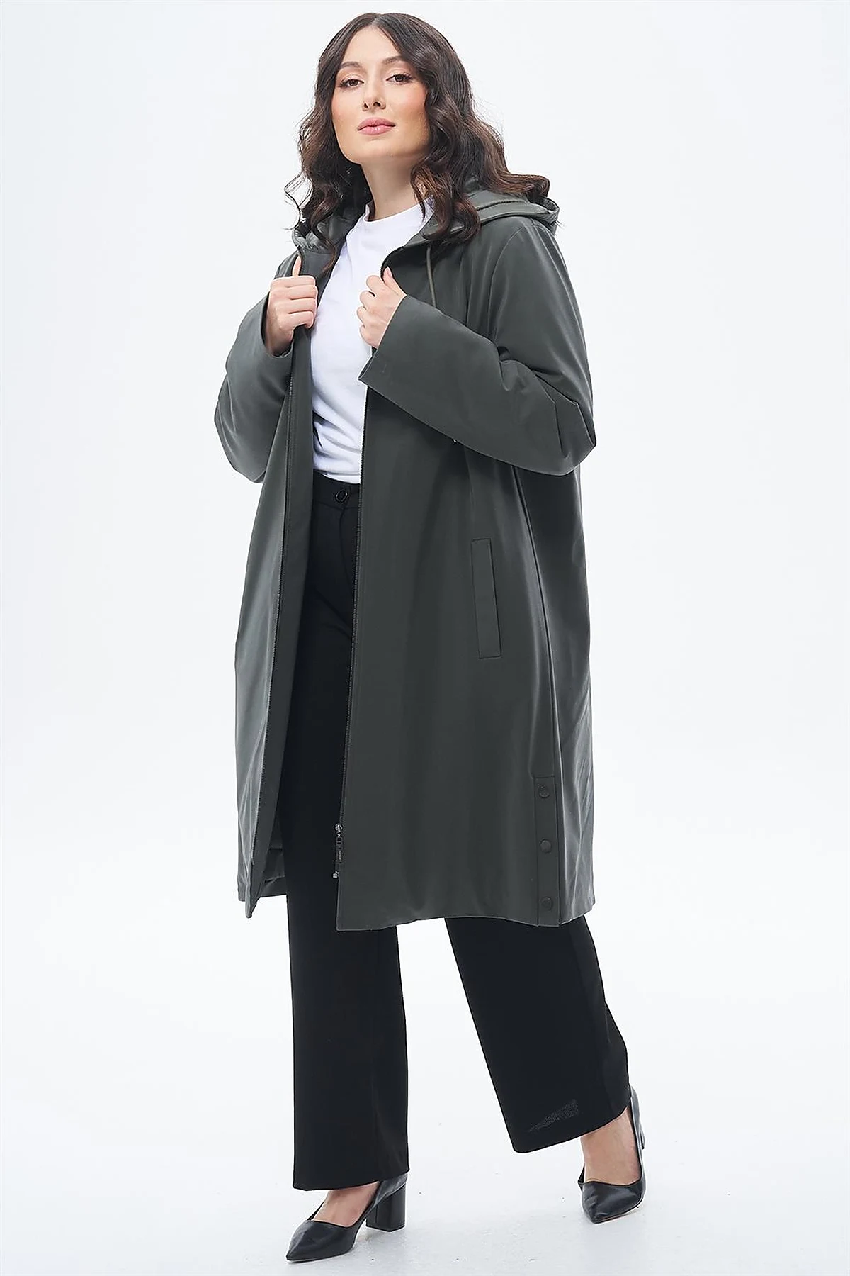 Drawstring Detail Coat Khaki