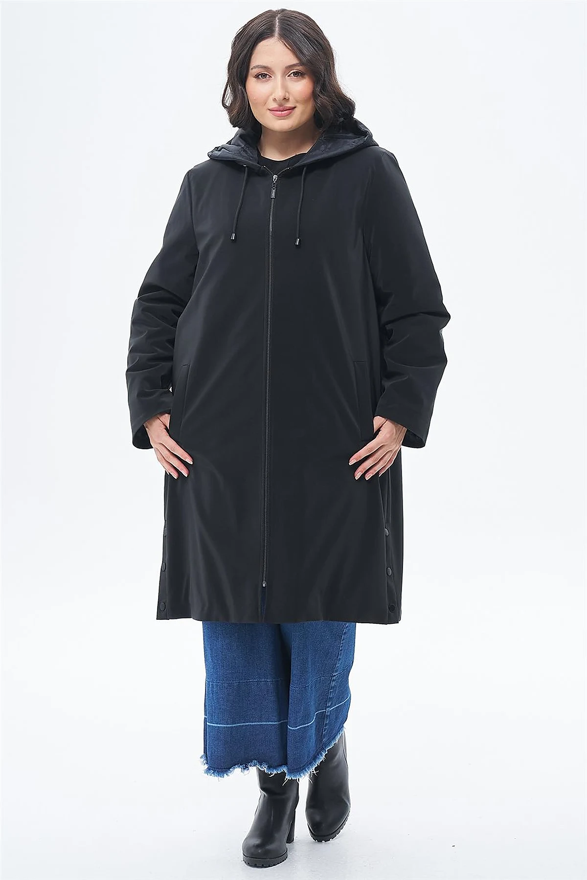 Drawstring Detail Coat Black