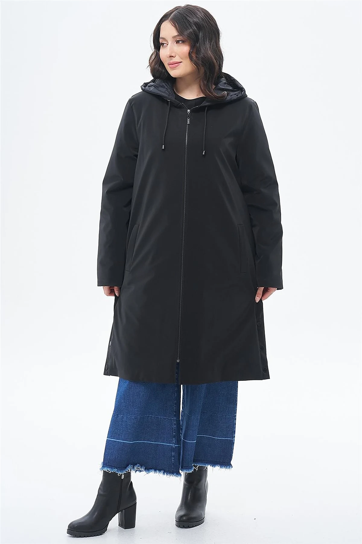 Drawstring Detail Coat Black