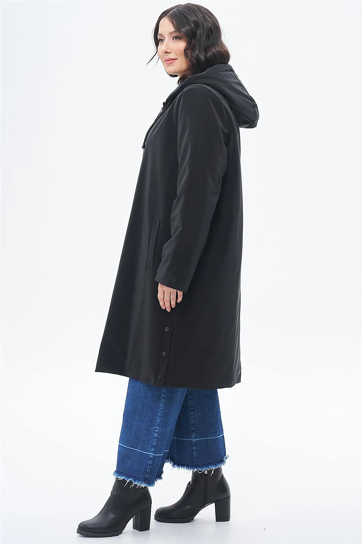 Drawstring Detail Coat Black