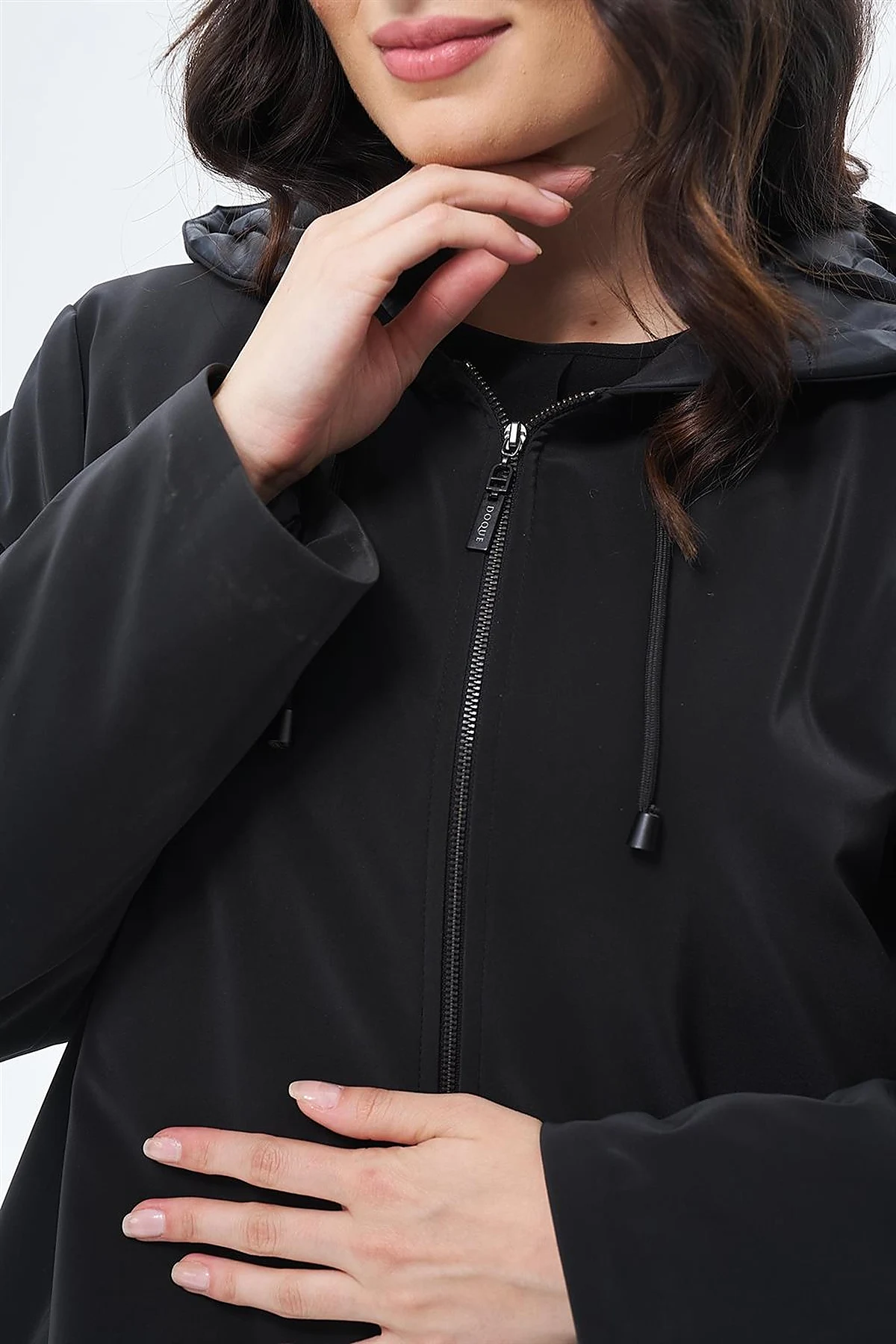 Drawstring Detail Coat Black