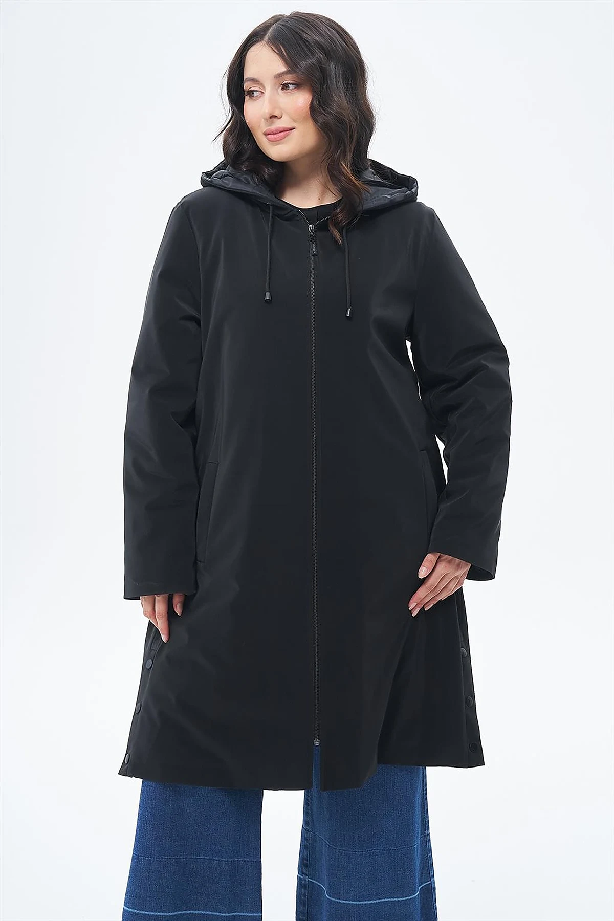 Drawstring Detail Coat Black