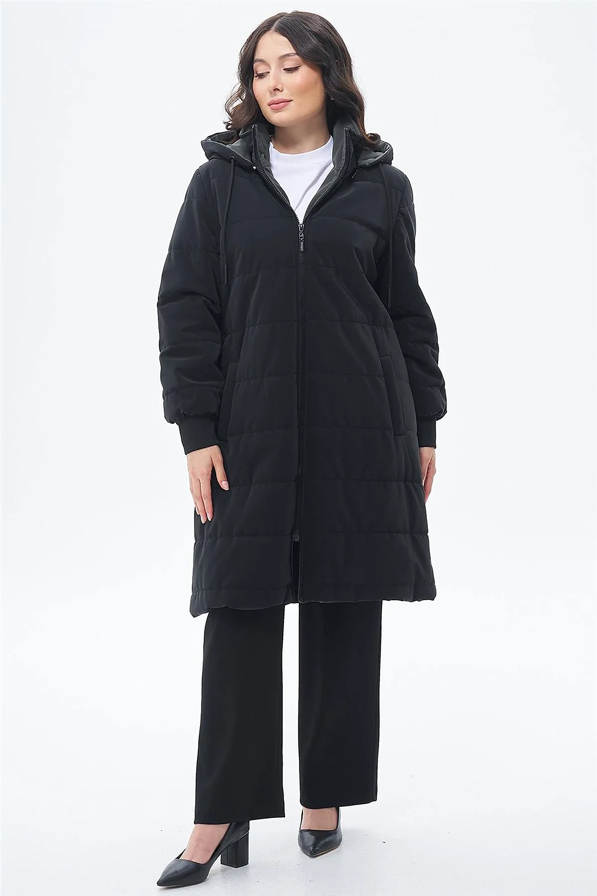 Detachable Hooded Anorak Coat Black