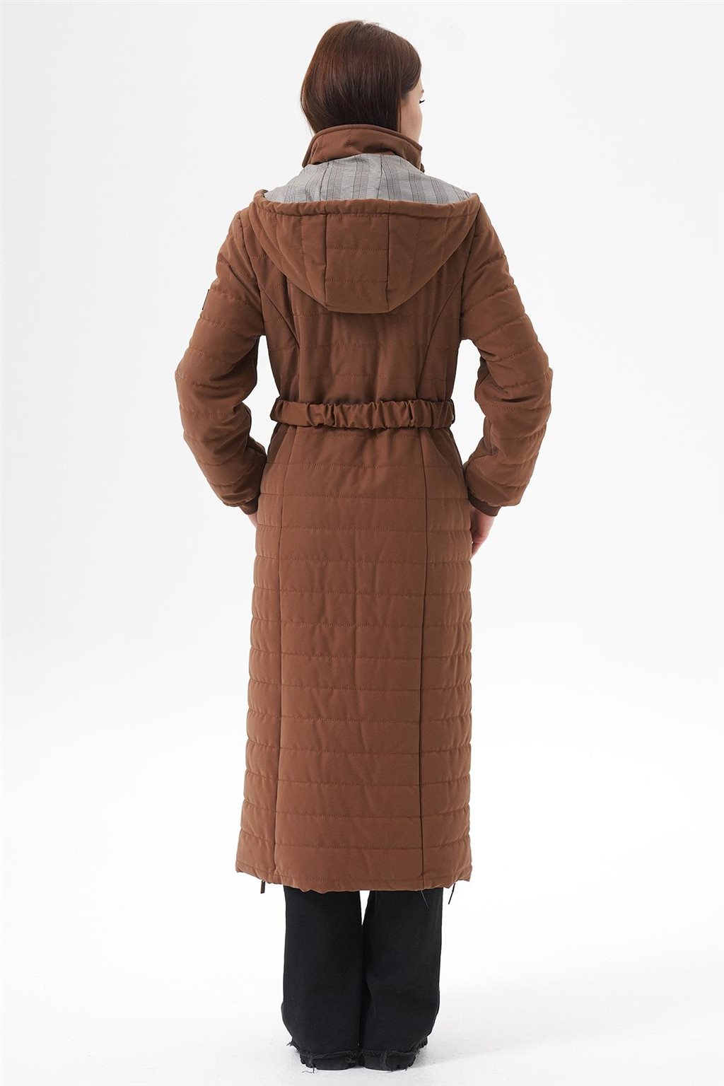 Dik Yaka Kapüşonlu Anorak Mont Camel 