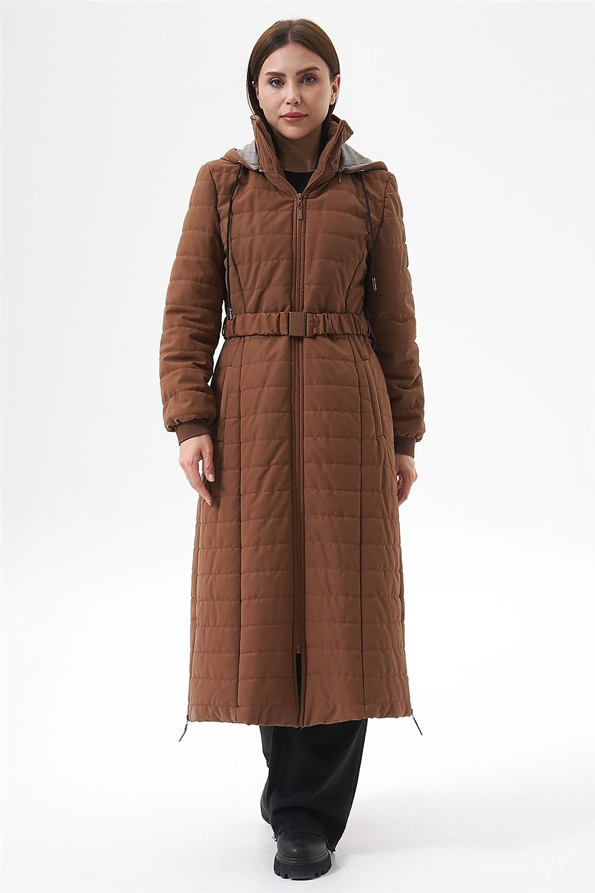 Stand-Up Collar Hooded Anorak Coat Camel