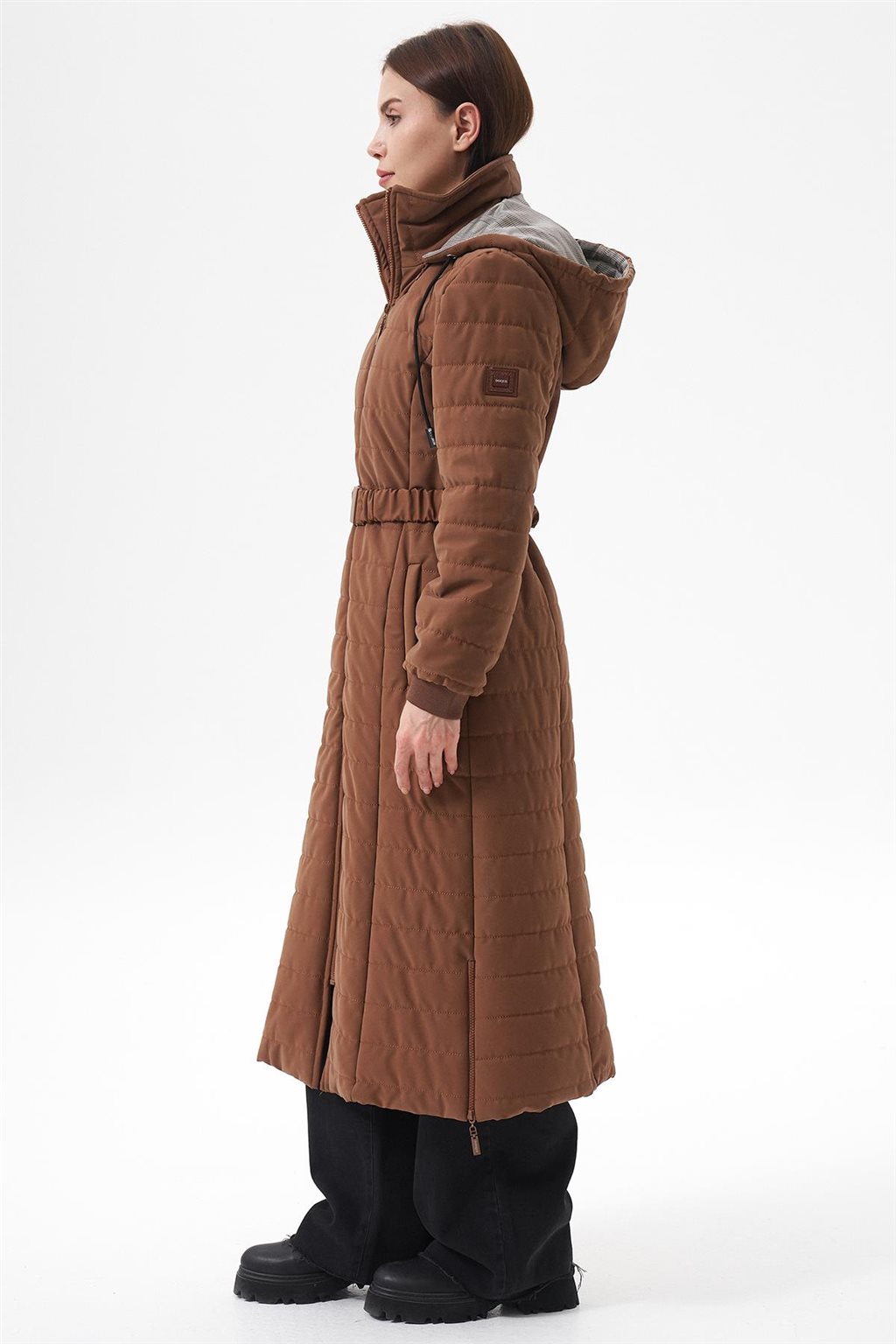 Dik Yaka Kapüşonlu Anorak Mont Camel 