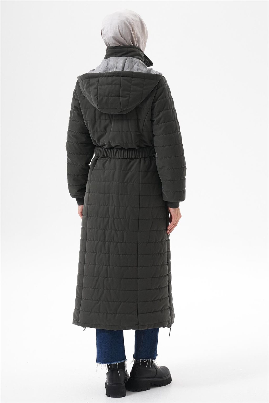 Stand-Up Collar Hooded Anorak Coat Khaki